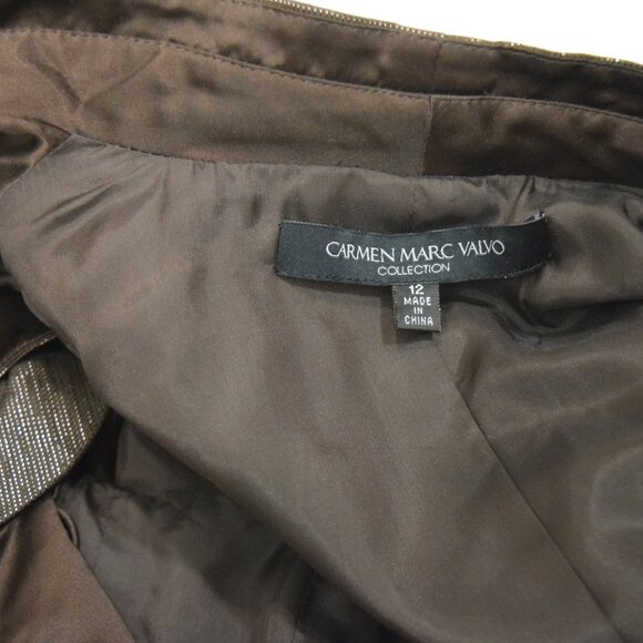 Carmen Marc Valvo - Brown Metallic Ruffled Evening Set - 12 - Picture 12 of 14